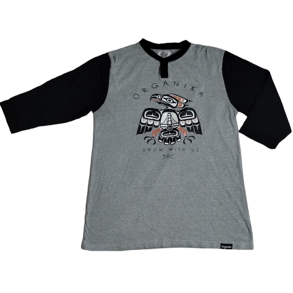 -178 ORGANIKA Skateboards Grow With Us Gray Black ¾ Sleeve Shirt Size M For Men - Picture 1 of 8